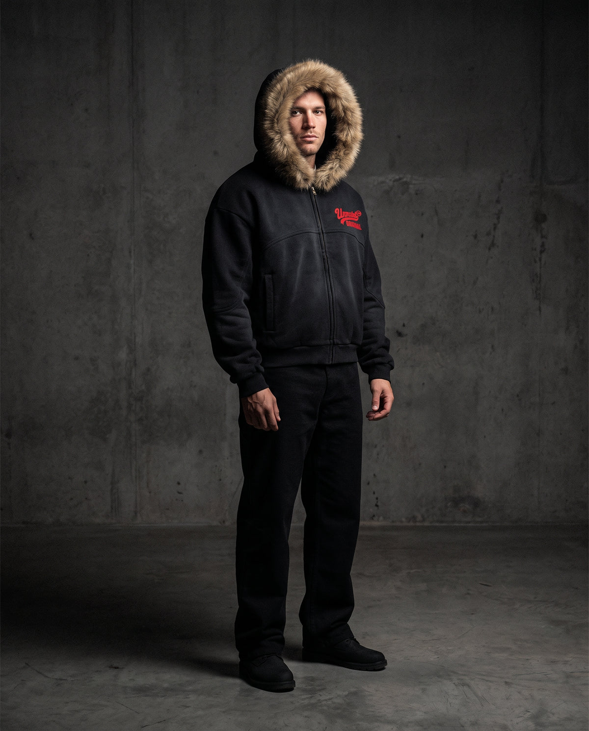 Unmuted Sun Fade Boxy Hoodie – Detachable Fur Trim