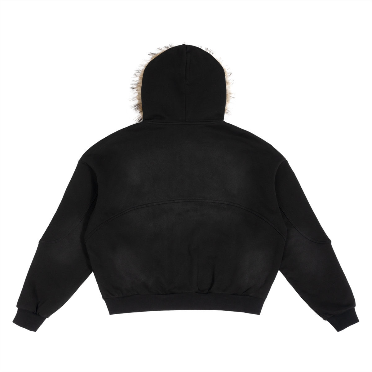 Unmuted Sun Fade Boxy Hoodie – Detachable Fur Trim