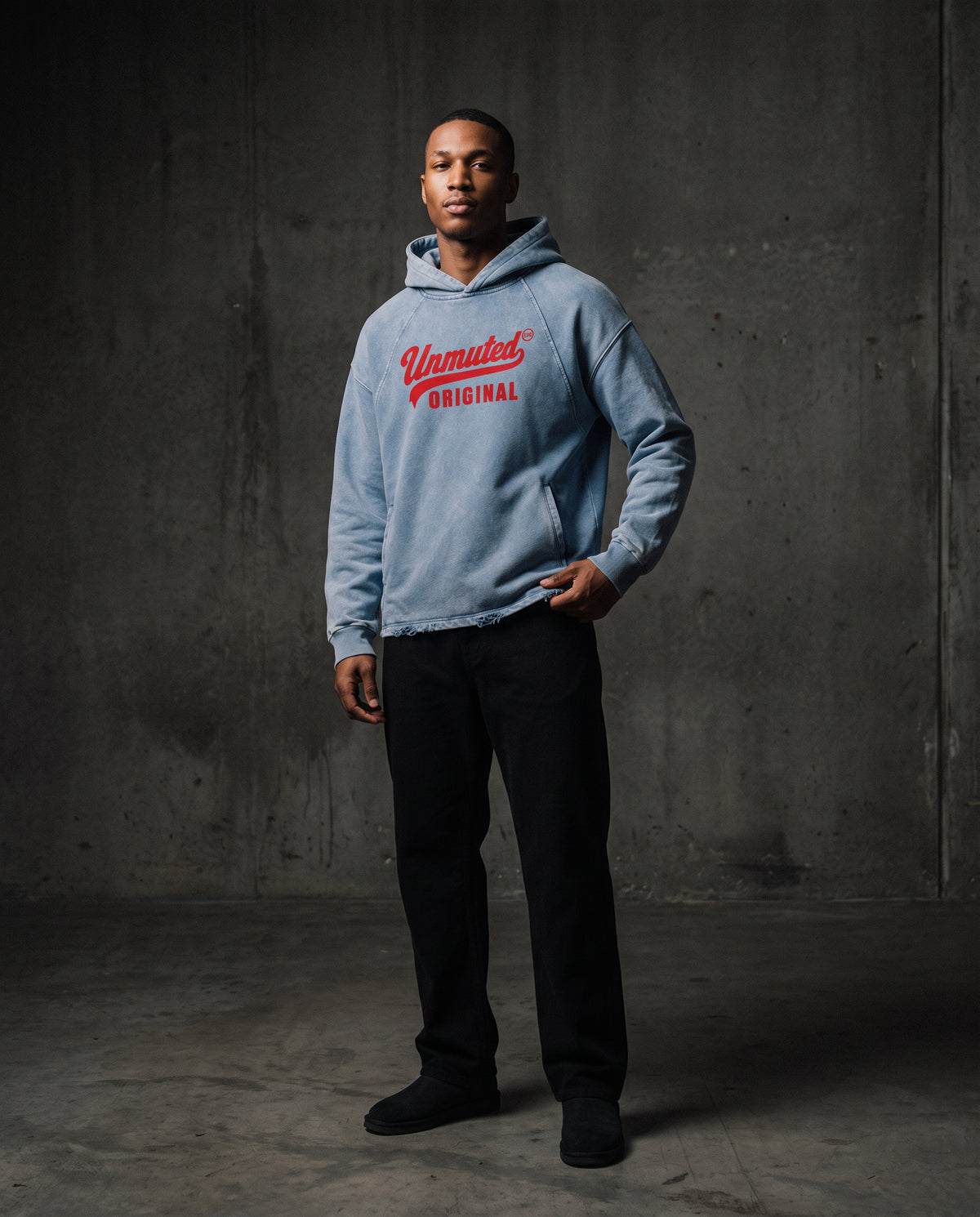 Unmuted Vintage Washed Frayed-Hem Hoodie