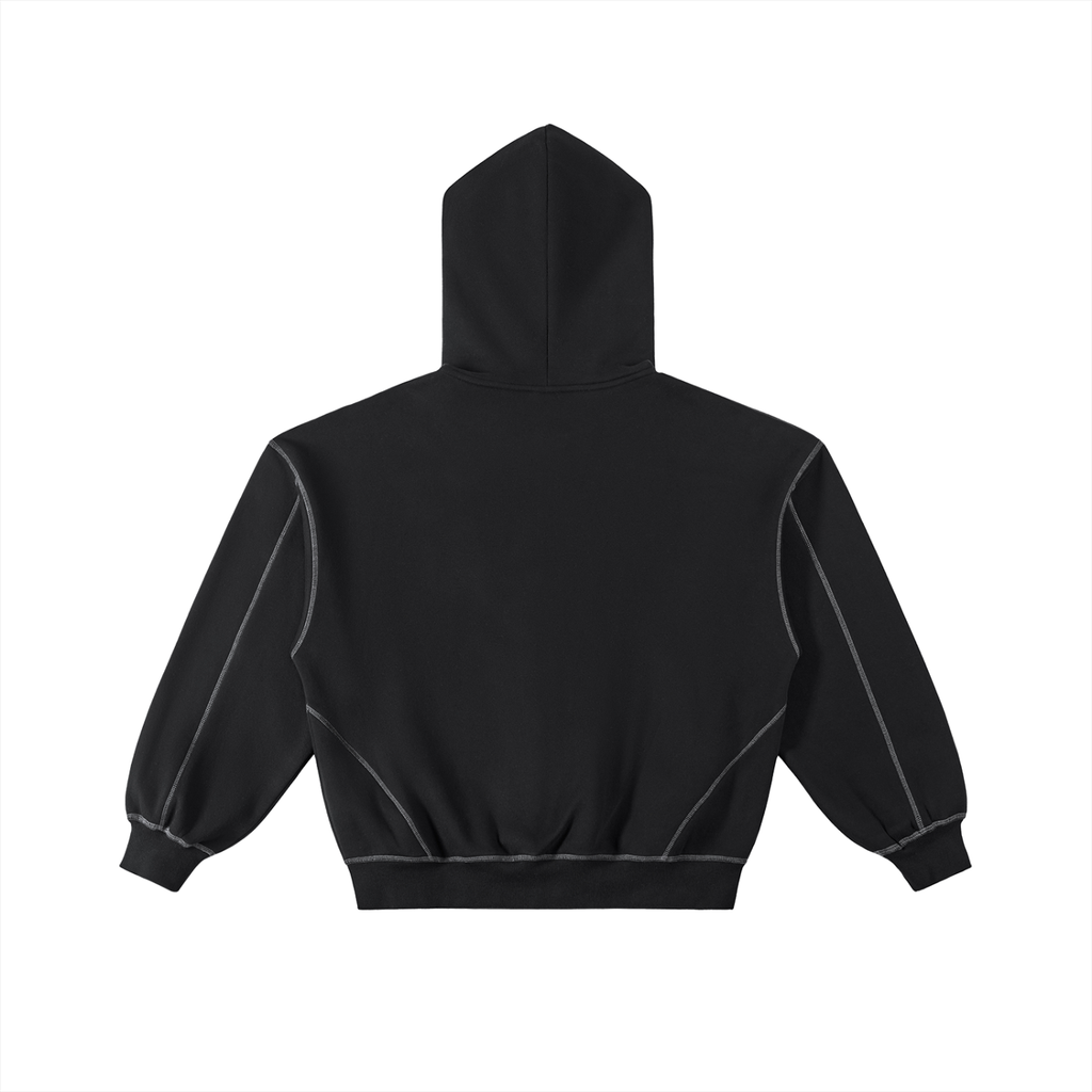 Unmuted Contrast-Stitched Boxy Fleece Zip Hoodie