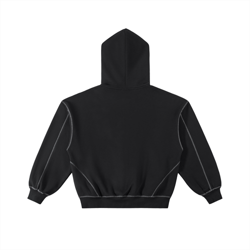 Unmuted Contrast-Stitched Boxy Fleece Zip Hoodie