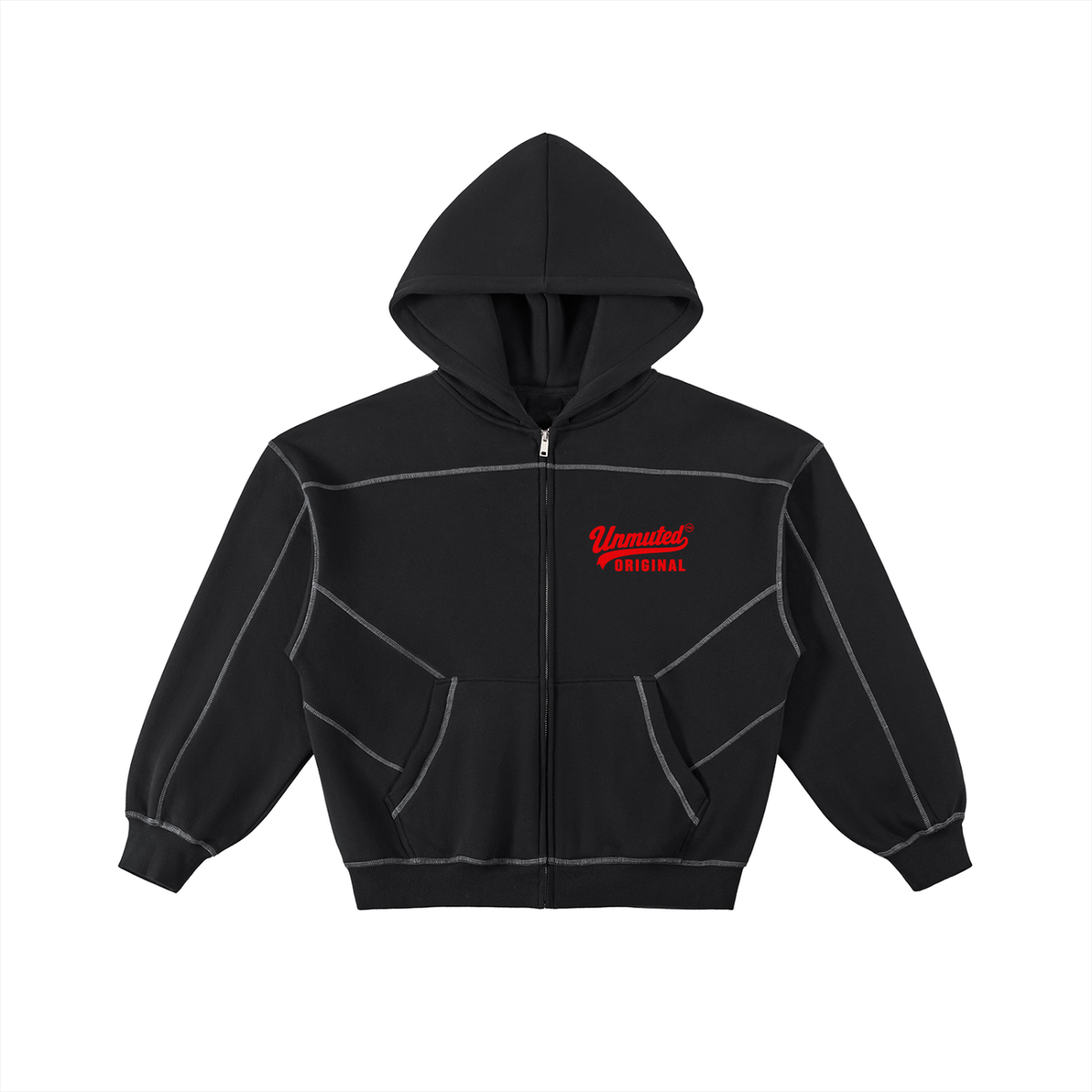 Unmuted Contrast-Stitch Zip Hoodie