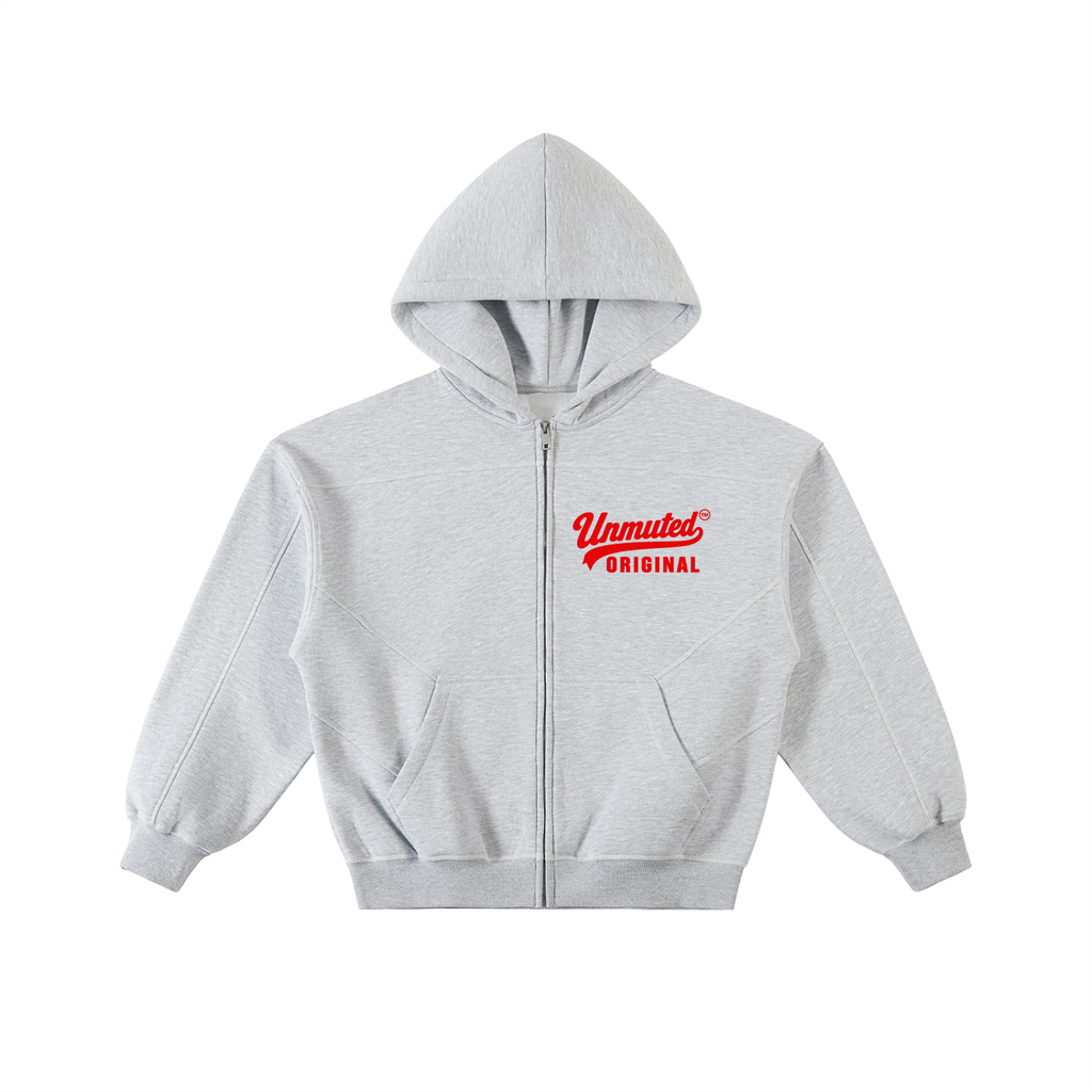 Unmuted Contrast-Stitched Boxy Fleece Zip Hoodie