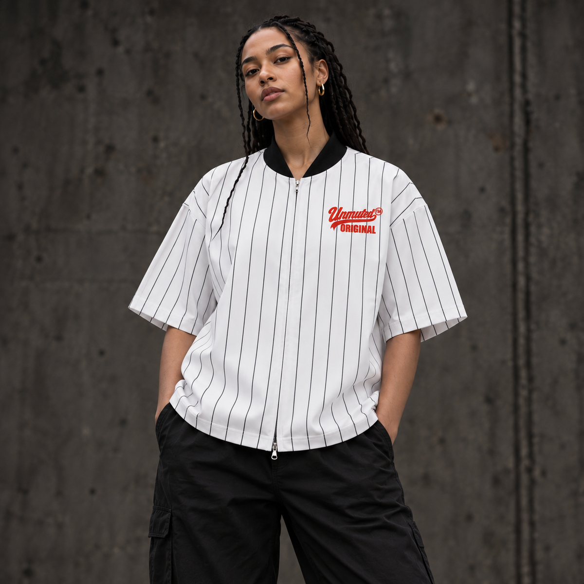 Unmuted Original Unisex Striped Full-Zip Baseball Jersey by Unmuted Original - White