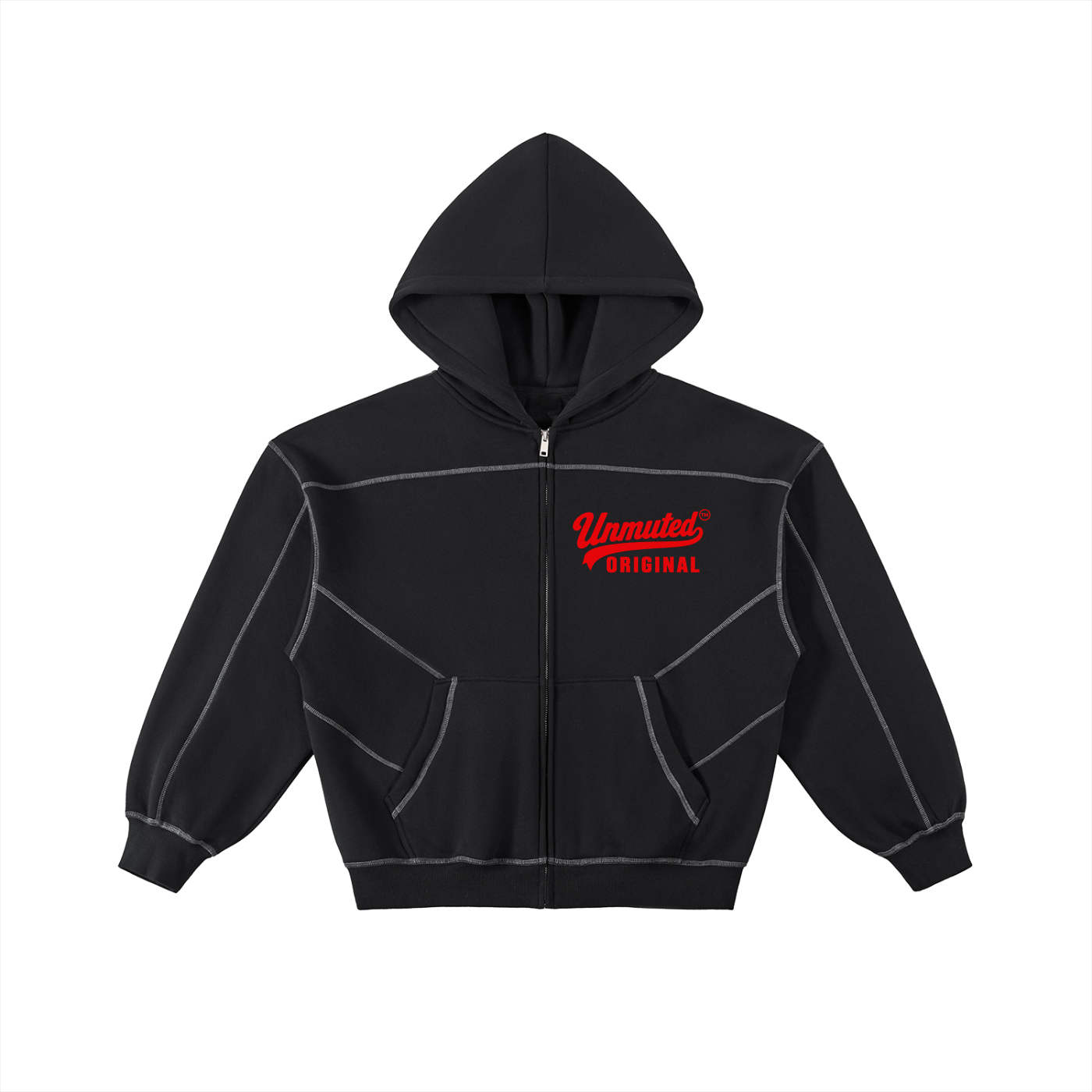 Unmuted Contrast-Stitched Boxy Fleece Zip Hoodie