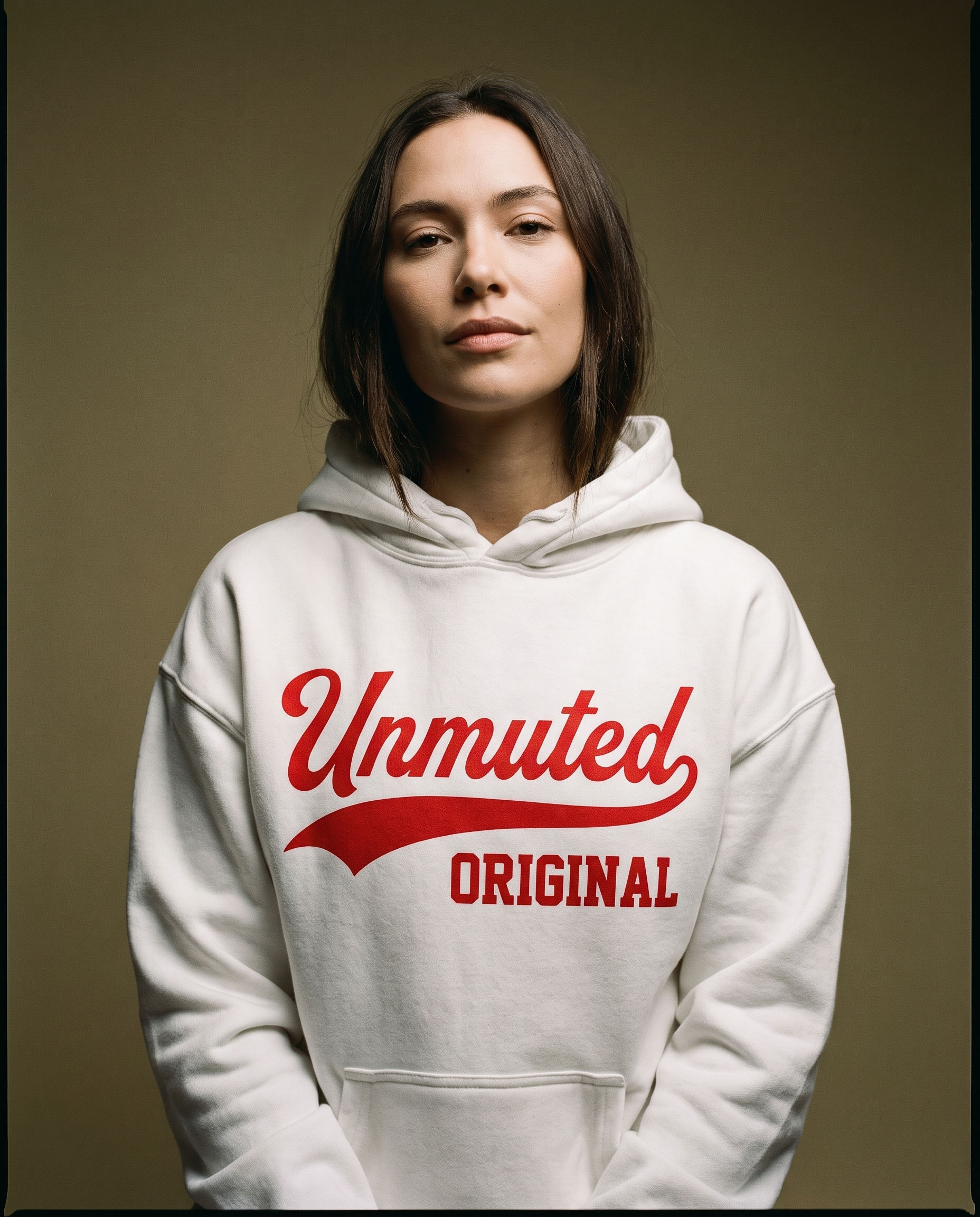 Model wearing the Unmuted Contrast Drawstring Hoodie