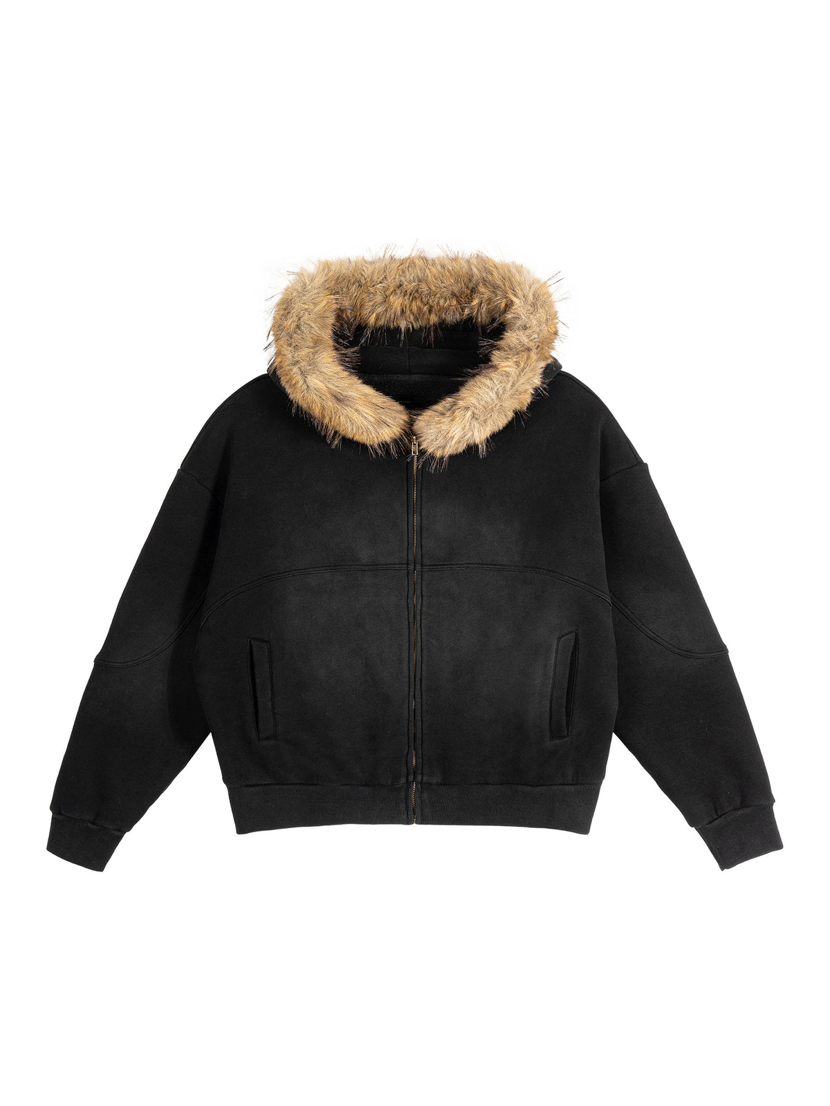Unmuted Sun Fade Boxy Hoodie – Detachable Fur Trim