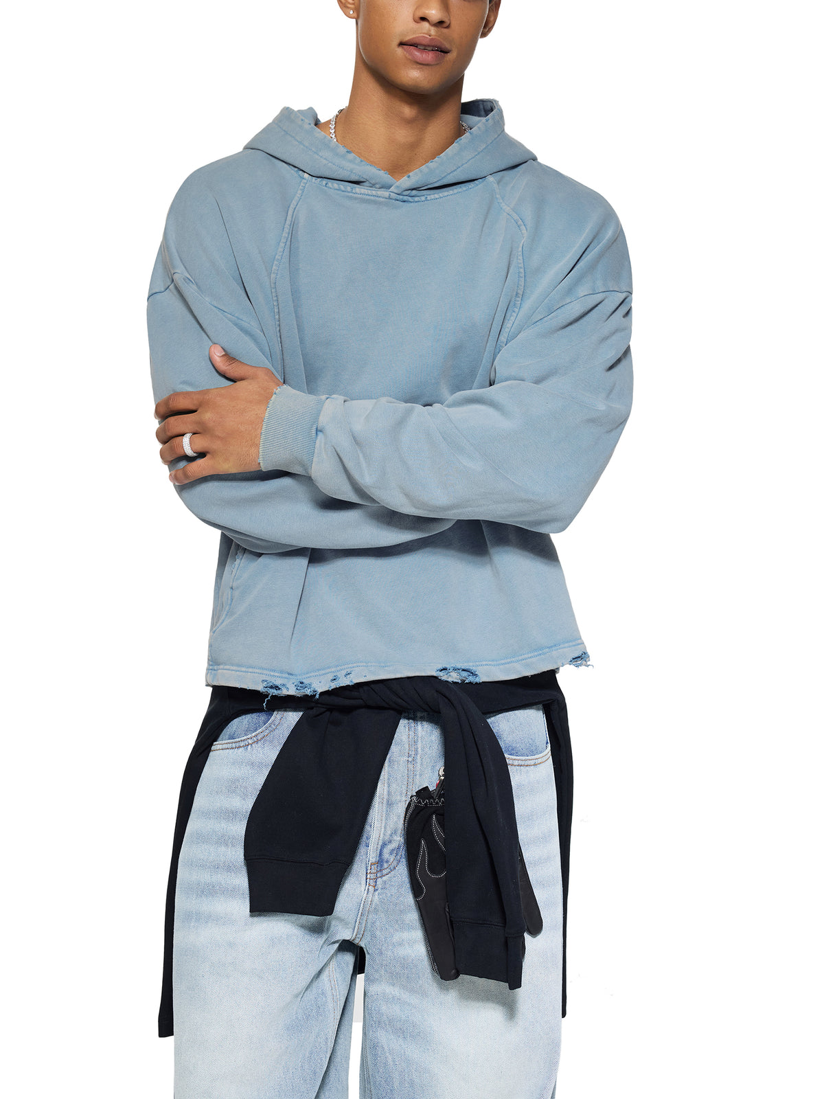 Unmuted Vintage Washed Frayed-Hem Hoodie